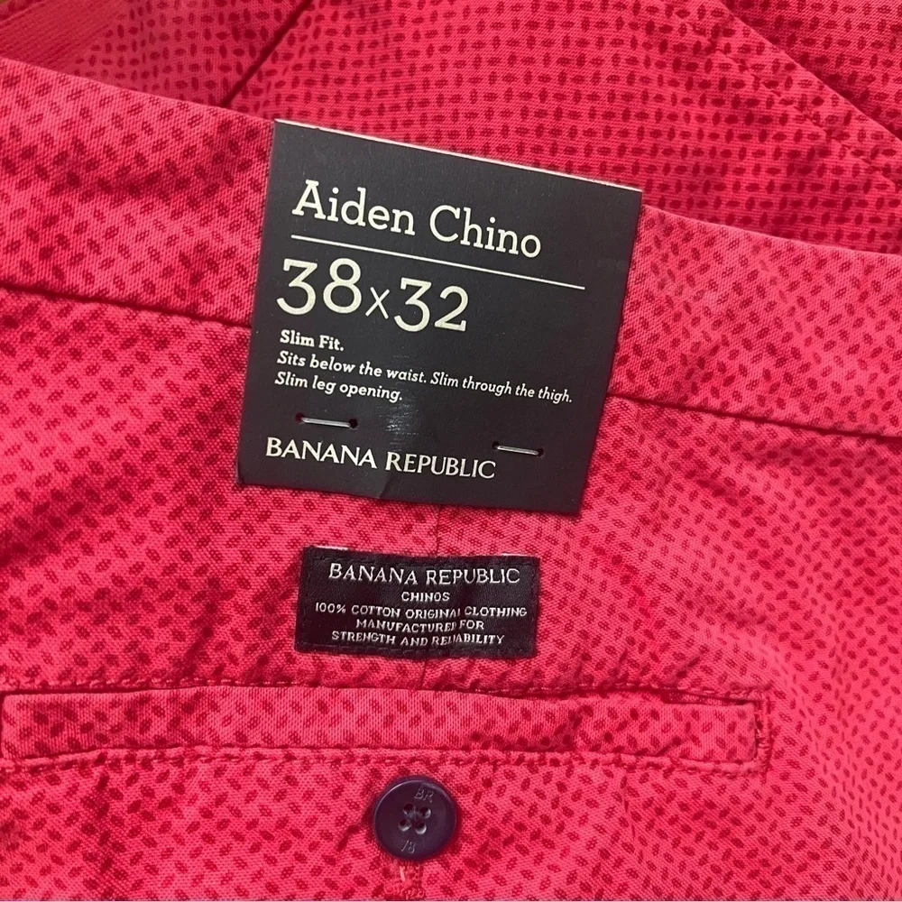 Banana Republic Aiden Chino Slim Fit Pants Khakis Trousers Red Printed Sz 38/32
